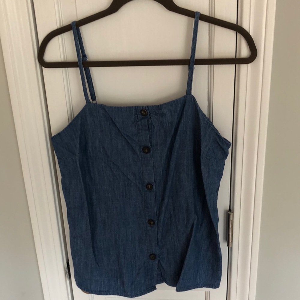 Old Navy blue jean button up spaghetti adjustable strap tank top (M)
